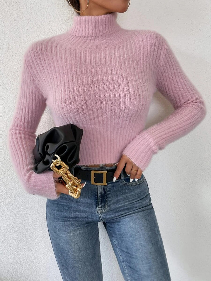 Damen Kurzer Rippstrick-Rollkragenpullover mit flauschiger Mohair‑Optik Echo Archiv