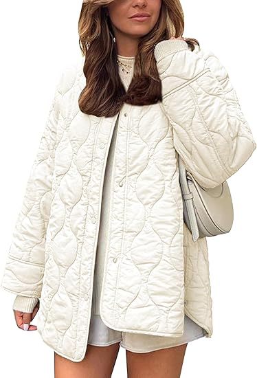 Damen gesteppte Oversize-Steppjacke mit Druckknopfleiste und gerundetem Saum Echo Archiv
