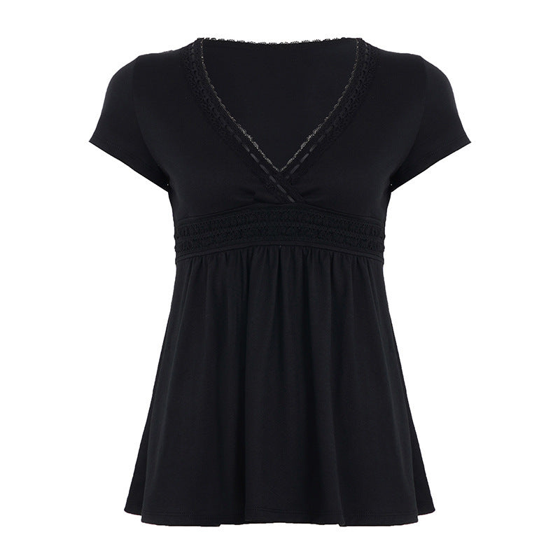 Damen Lockeres Sommerkleid mit V-Ausschnitt und Spitzenverzierungen Echo Archiv