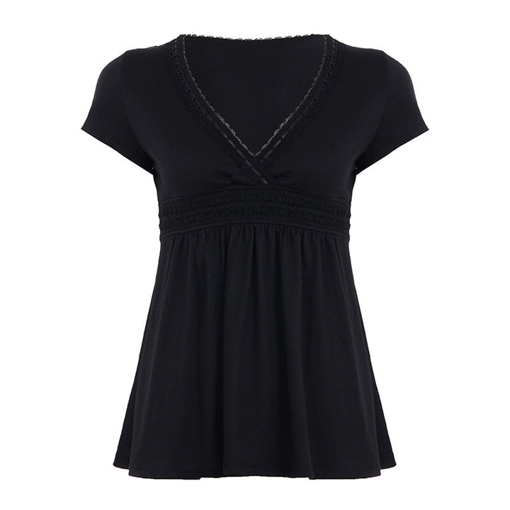 Damen Lockeres Sommerkleid mit V-Ausschnitt und Spitzenverzierungen Echo Archiv
