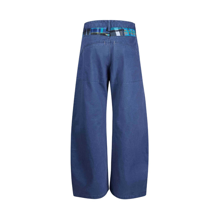 Damen weite knöchellange Hose mit hoher Taille aus Baumwoll-Denim Echoarchiv