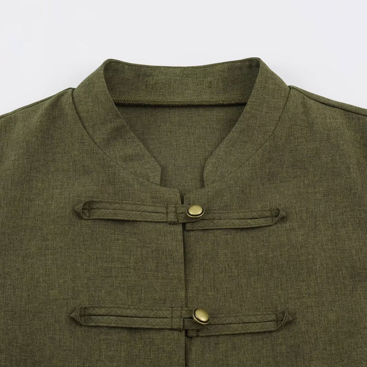 Damen Kurzjacke im Mandarin-Stil mit dekorativen Knebelverschlüssen und taillierter Nahtführung Echoarchiv