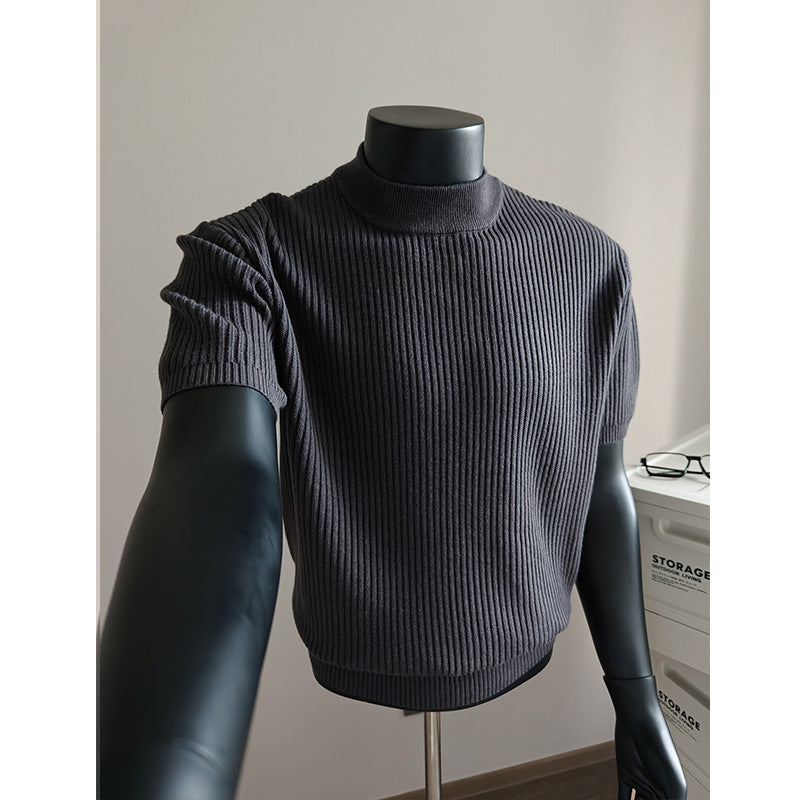 Herren nan kurzärmeliges Rippstrick-Shirt mit Stehkragen und schmaler Passform Echo Archiv