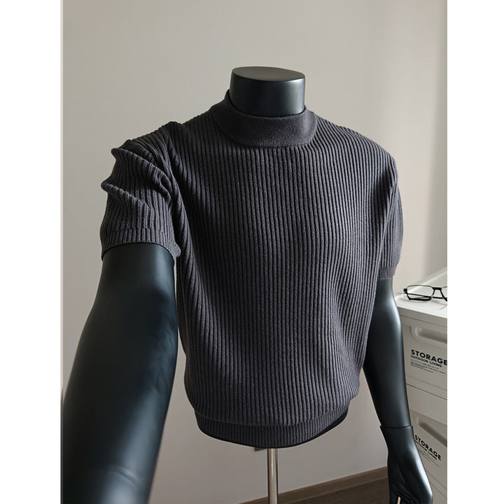 Herren nan kurzärmeliges Rippstrick-Shirt mit Stehkragen und schmaler Passform Echo Archiv