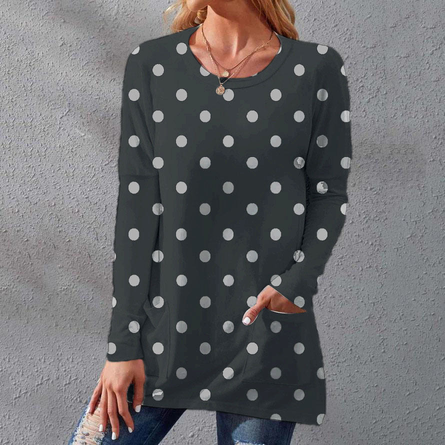 Damen Langarm-Tunika mit Punkten und aufgesetzten Taschen – Avelline