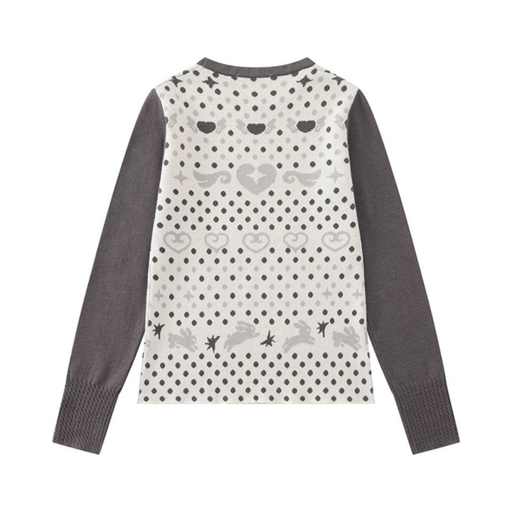 Damen Feinstrick-Pullover mit Jacquard-Motiv, Rundhalsausschnitt und Kontrastärmeln Echoarchiv