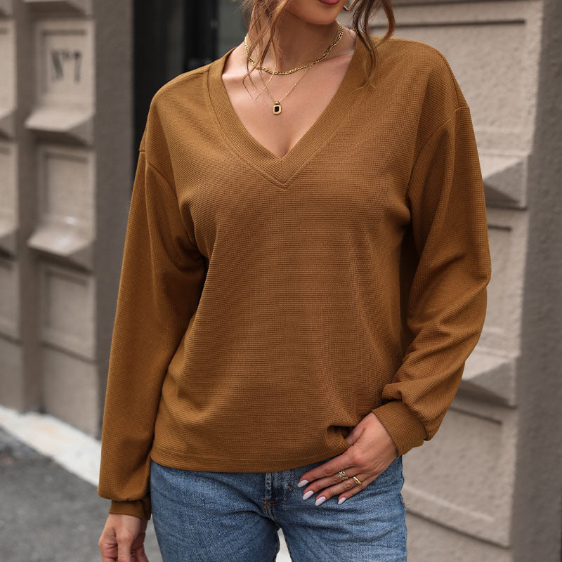 Damen Lässiger V-Ausschnitt Pullover mit Struktur Echo Archiv