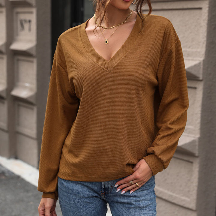 Damen Lässiger V-Ausschnitt Pullover mit Struktur Echo Archiv