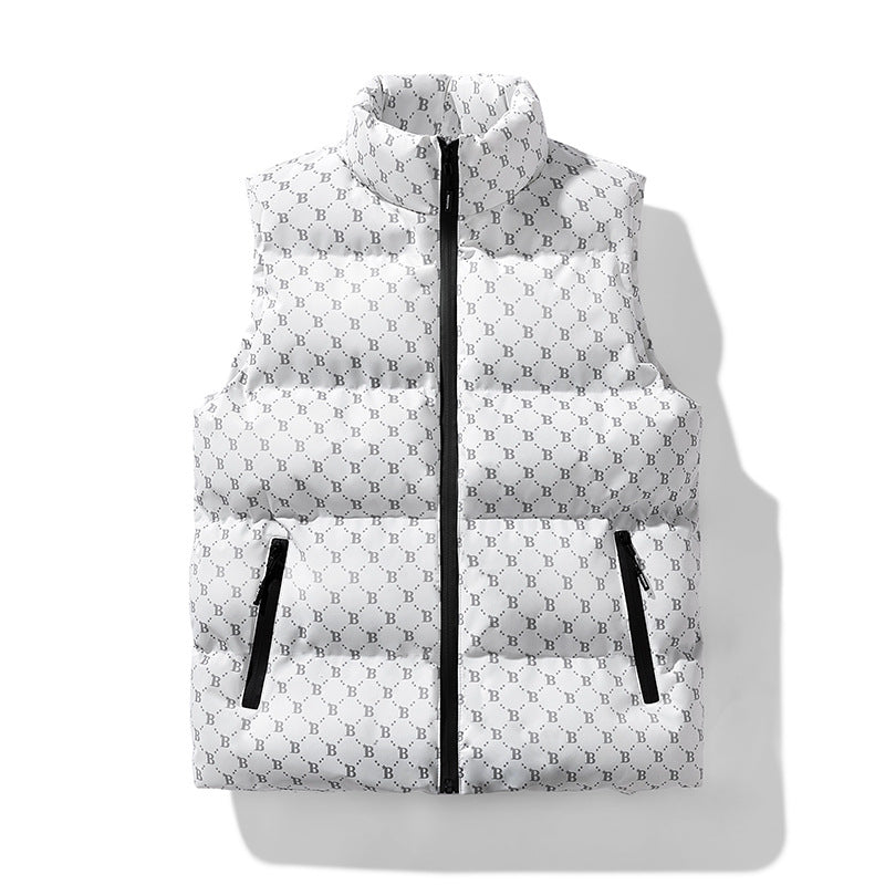 Herren gesteppte Utility-Steppweste mit Monogramm‑Print und Stehkragen Echoarchiv