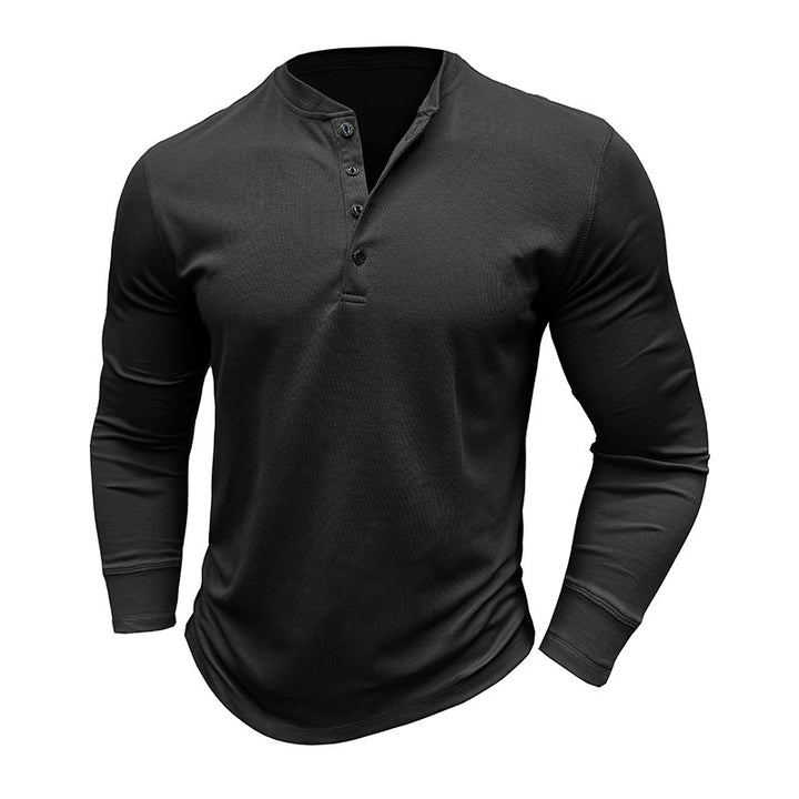 Herren Langarm-Henley-Shirt mit strukturiertem Stoff Echoarchiv