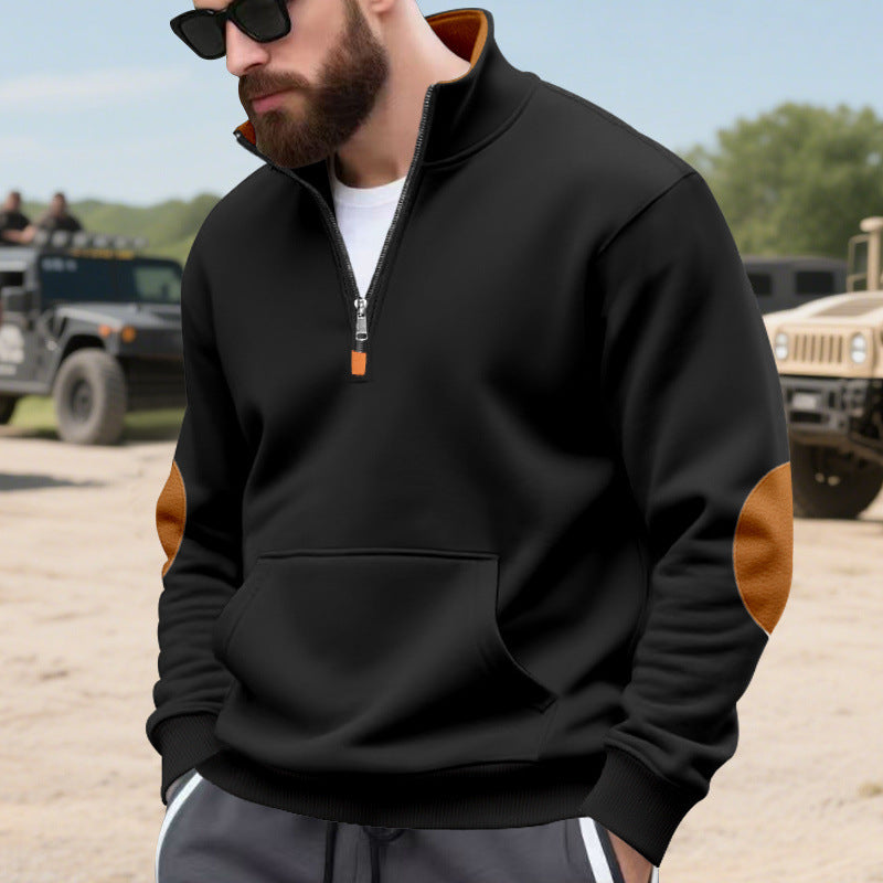 Herren sportlicher Pullover mit halbem Reißverschluss und praktischem Kängurutasche Echoarchiv