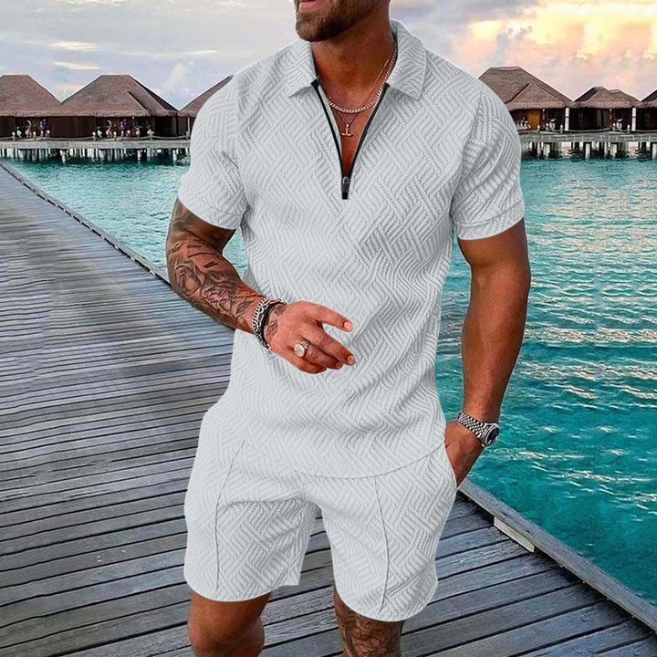Herren stylisches Kurzarm-Overall mit modernem Reißverschluss und strukturiertem Design Echoarchiv