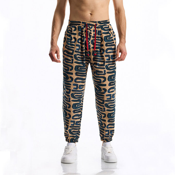 Herren Gemusterte Relaxed-Fit Loungehose mit Tunnelzug, elastischem Bund und Gummibündchen Echo Archiv