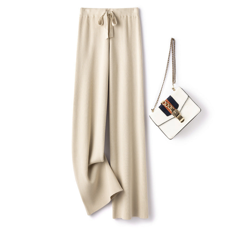 Damen Weite Rippstrick-Hose mit Tunnelzug und fließender Palazzo-Silhouette Echoarchiv