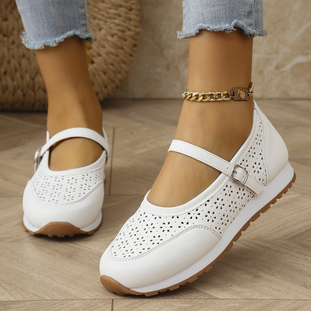 Damen Perforierte Mary-Jane-Sneaker mit verstellbarem Riemen Echoarchiv