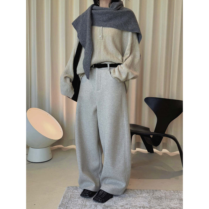 Damen Weite Wollmix-Palazzohose mit hoher Taille, Bundfalten und Eingrifftaschen Echoarchiv