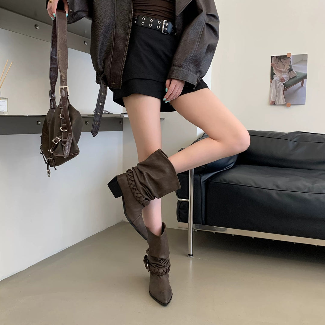 Damen Modische Stiefeletten mit Rüschendetail Echo Archiv
