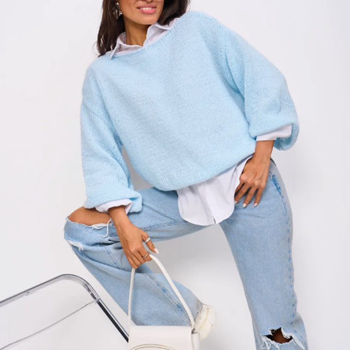 Damen Schulterfreier Mohair‑Optik Oversize-Pullover mit überschnittener Passform und kurzem Saum – Mavelle