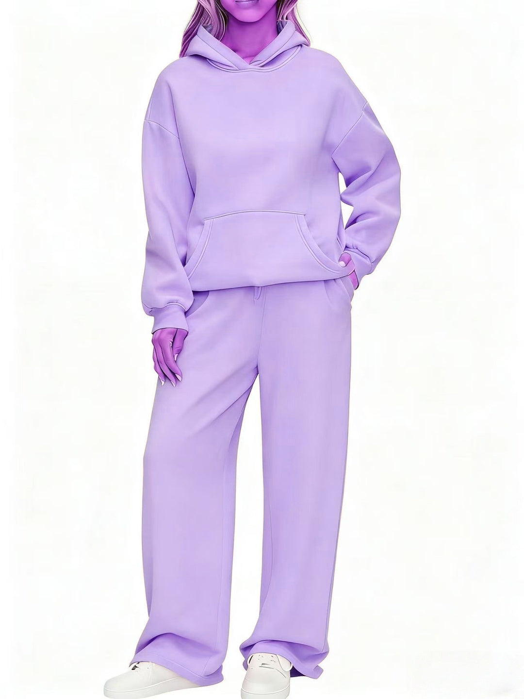 Damen nan Cozy-Loungewear-Set mit oversized Kapuzenpullover, Kängurutasche und weiten Palazzo-Jogginghose Echo Archiv