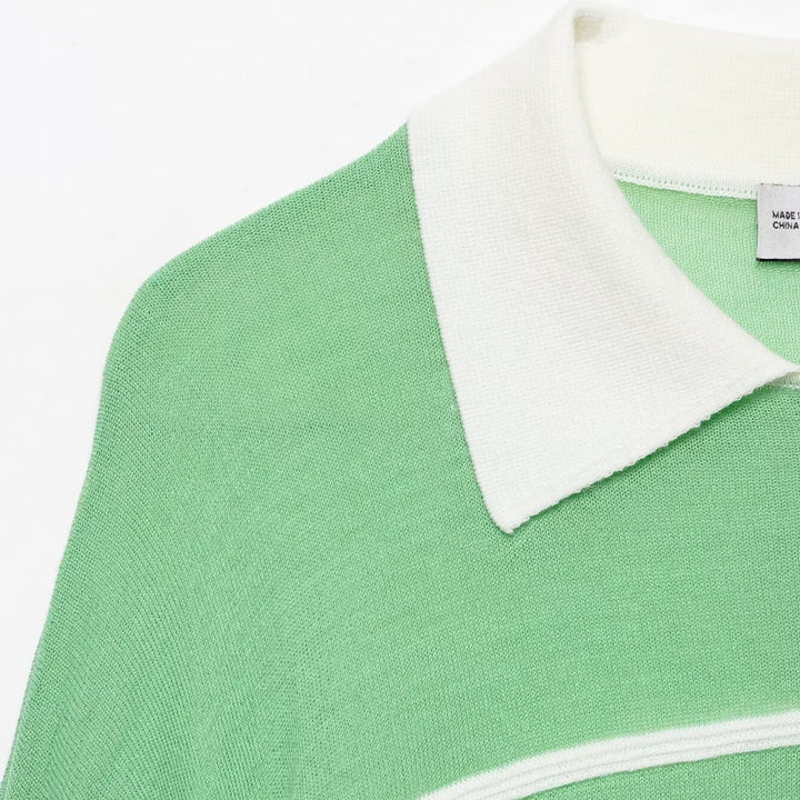 Damen Gestreifter Cropped‑Polo‑Pullover mit Knopfleiste und Rippbündchen Echoarchiv