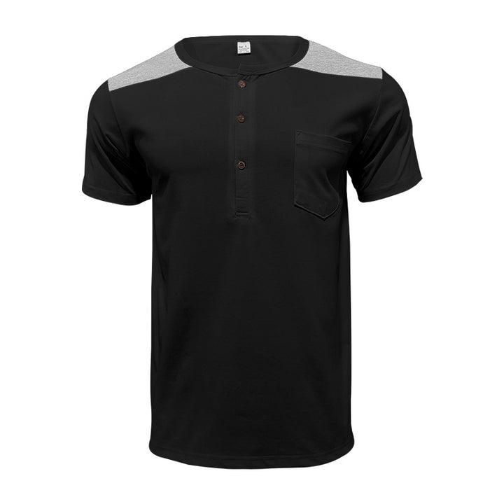 Herren Kurzarm-Henley-T-Shirt mit modischem Knopfdesign und praktischer Brusttasche Echoarchiv