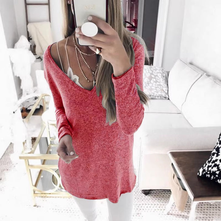 Damen feinstrick Tunika mit tiefem V-Ausschnitt und lässigem Oversized-Schnitt Echoarchiv