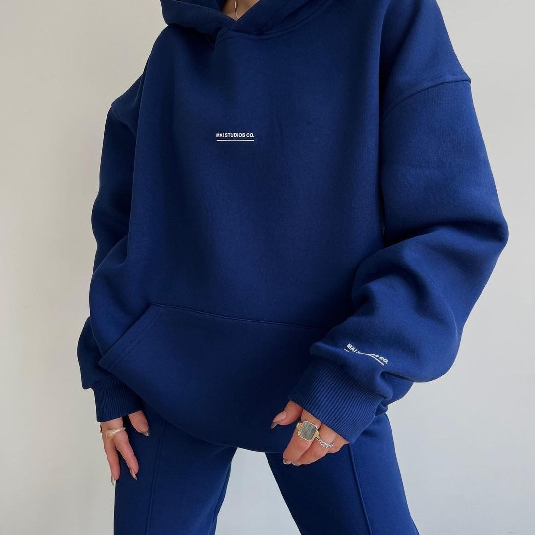 Damen Set Schwere French‑Terry Oversize‑Kapuzenpullover mit Kängurutasche und Slim‑Jogginghose Echoarchiv