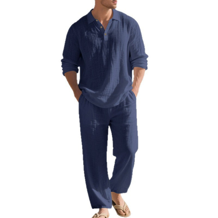 Herren nan leichtes Leinen-Ensemble mit Polokragen und elastischer Bundhose Echo Archiv