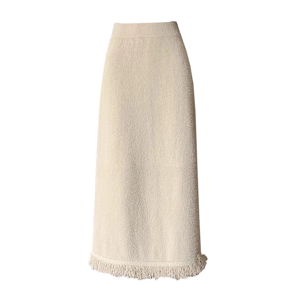 Damen Eleganter Strickmaxirock mit Fransendetails Echo Archiv