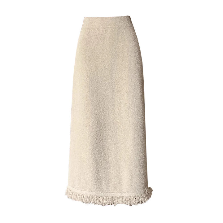 Damen Eleganter Strickmaxirock mit Fransendetails Echo Archiv