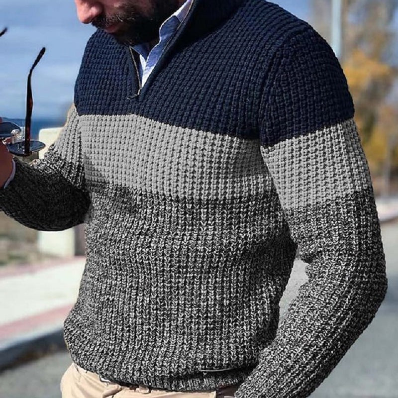 Herren Grobgestrickter Strukturstrick-Pullover mit halbem Reißverschluss und Raglanärmeln Echo Archiv