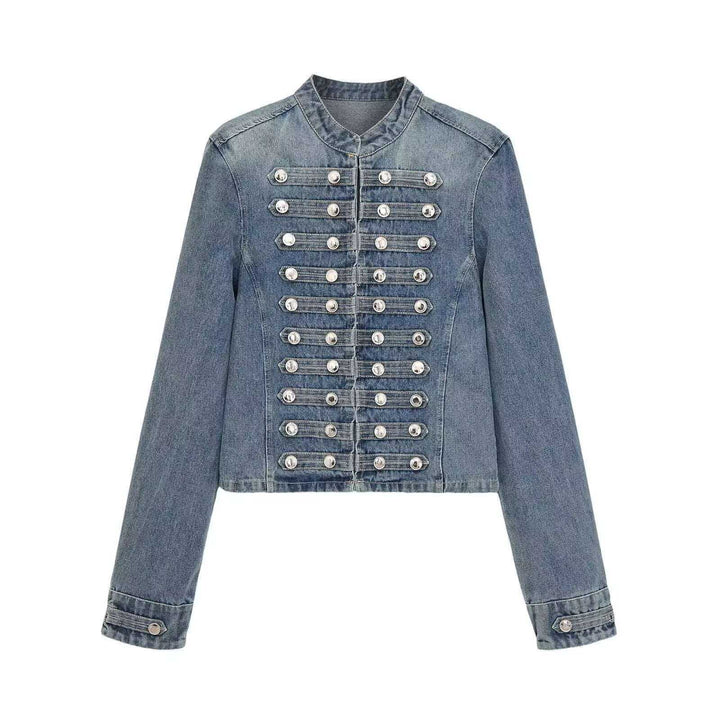 Damen Jeansjacke im Military‑Stil mit Reihenknöpfen und Stehkragen Echo Archiv
