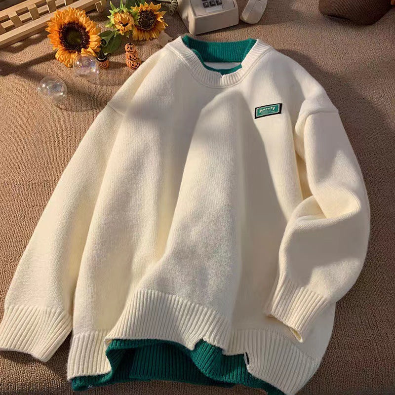 Unisex Oversized Lagenlook-Strickpullover mit kontrastiertem Innenkragen und geripptem Saum Echoarchiv