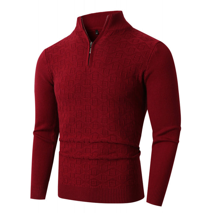 Herren Strickpullover mit modernem Zopfmuster und Halbreißverschluss Echoarchiv