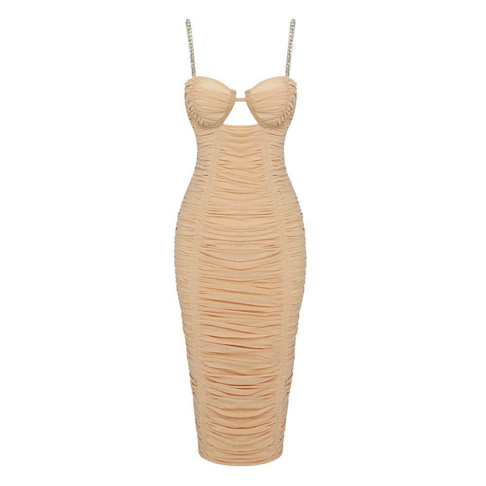 Damen figurbetontes Wickelkleid mit Raffungen und funkelnden Trägern Echo Archiv