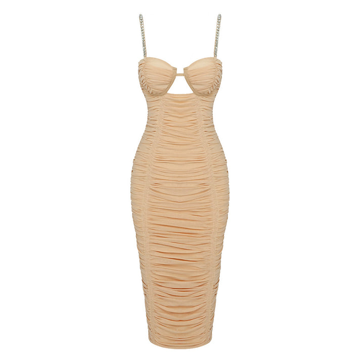 Damen figurbetontes Wickelkleid mit Raffungen und funkelnden Trägern Echo Archiv
