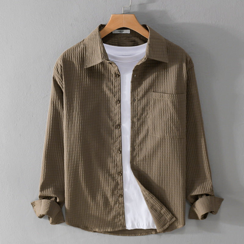 Herren Texturiertes Waffelstruktur-Overshirt mit Brusttasche und legerer Passform Echoarchiv