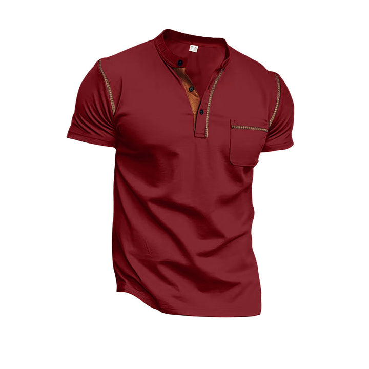 Herren Kurzarm-Henley-Shirt mit kontrastierender Knopfleiste und Brusttasche Echoarchiv