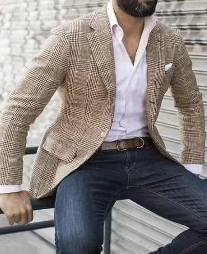 Herren eleganter Leinenblazer mit schmalem Schnitt Echoarchiv