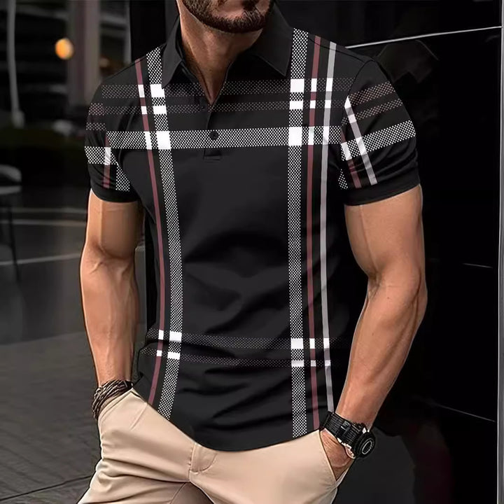 Herren Poloshirt mit modernem Karomuster und sportlichen Akzenten Echoarchiv