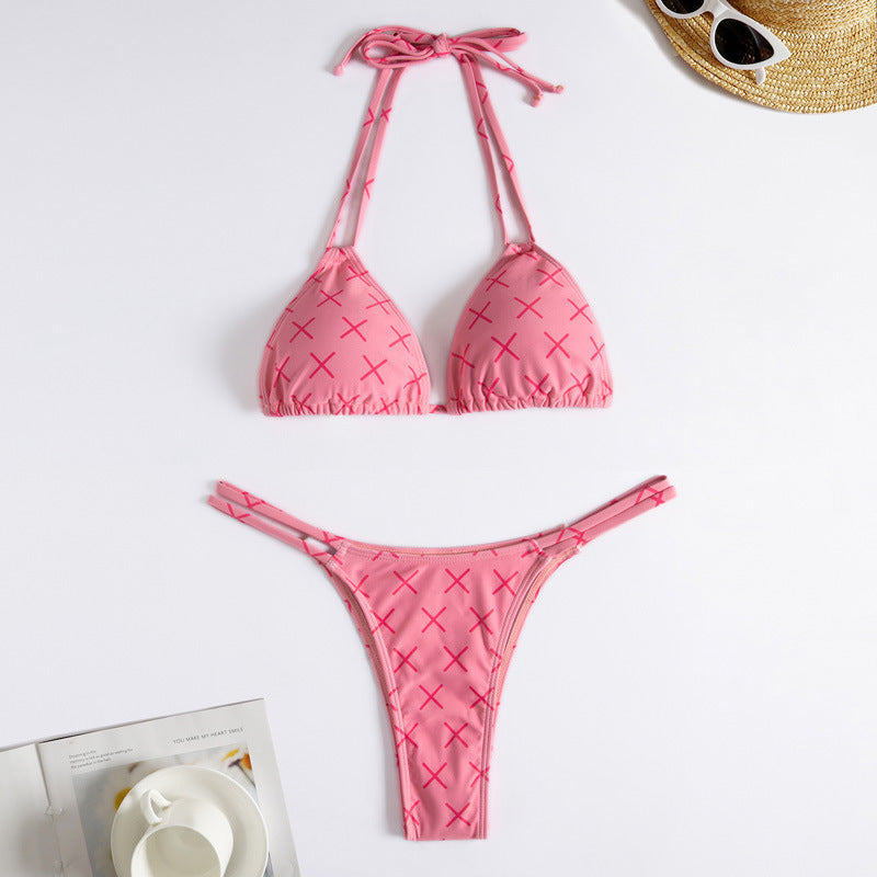 Damen Minimalistischer Triangel-Bikini mit Kreuz-Design Echo Archiv