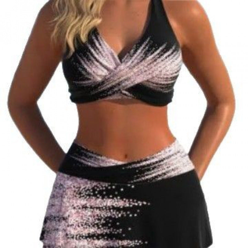 Damen Sport-Bikini-Set mit hochgeschlossenem Oberteil und schwingendem Rock Echo Archiv
