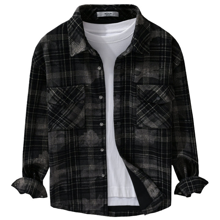 Herren Kariertes Overshirt aus flauschigem Flanell mit Brusttaschen Echoarchiv
