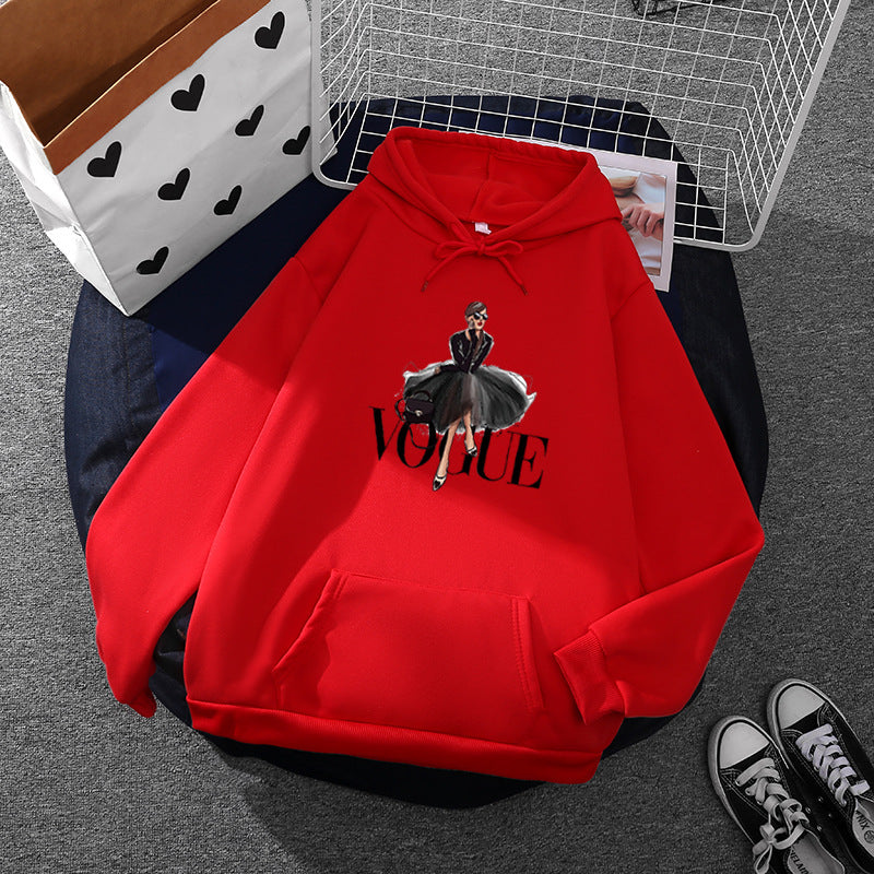 Damen modischer Kapuzenpullover mit Fashion-Illustration, geräumiger Eingrifftasche und kuscheligem Fleece – Auréline