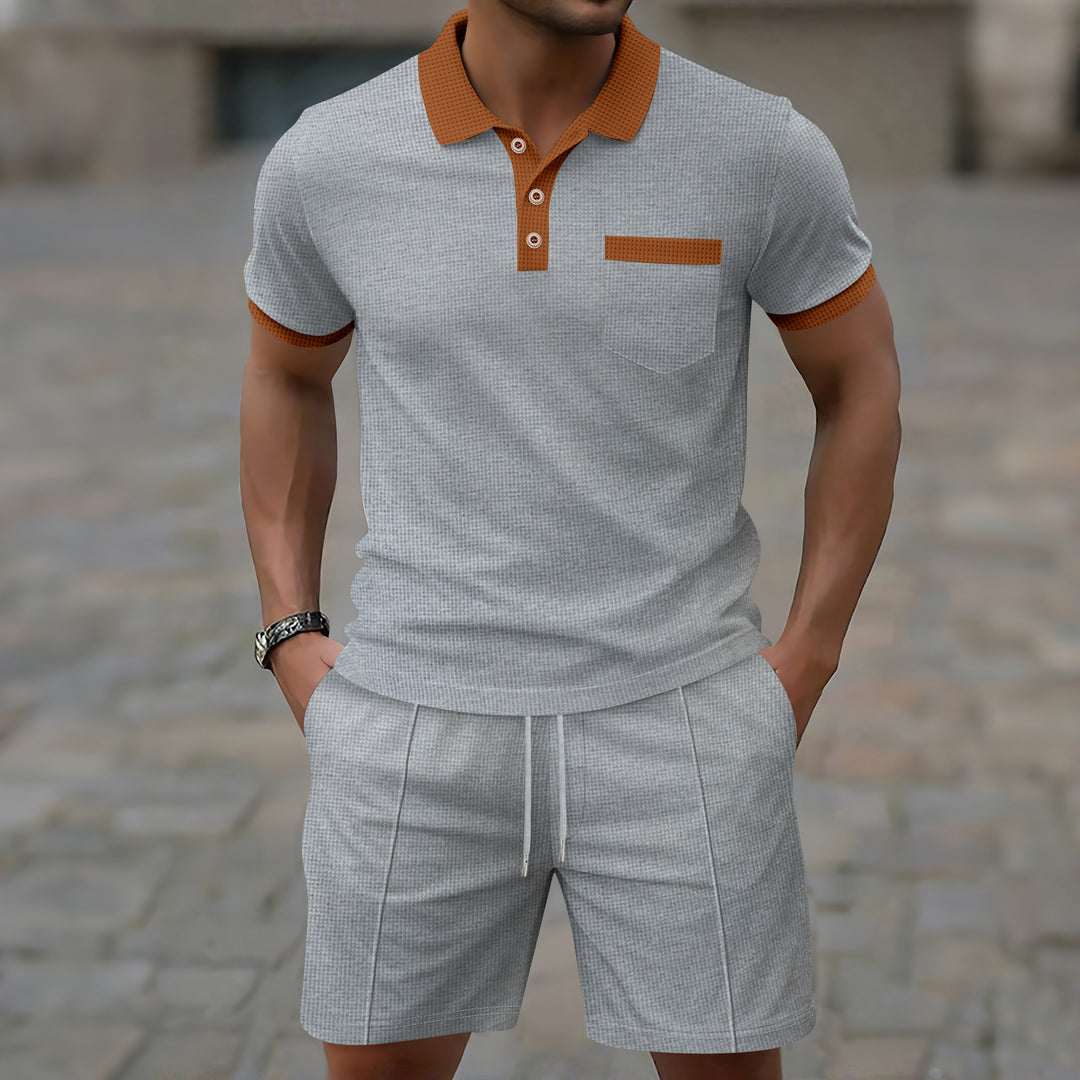 Herren Polohemd mit strukturierter Textur und modischem Kurzsporthosen Set Echoarchiv