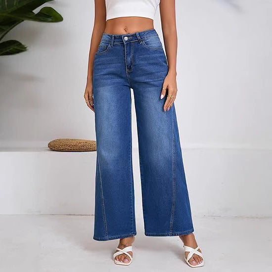 Damen High-Waist Weitbein-Jeans mit hohem Bund und lässiger Vintage-Waschung Echo Archiv