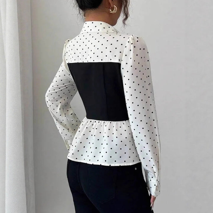 Damen Zweiteilig wirkende Bluse mit Korsagen‑Optik und Peplum – Avérine