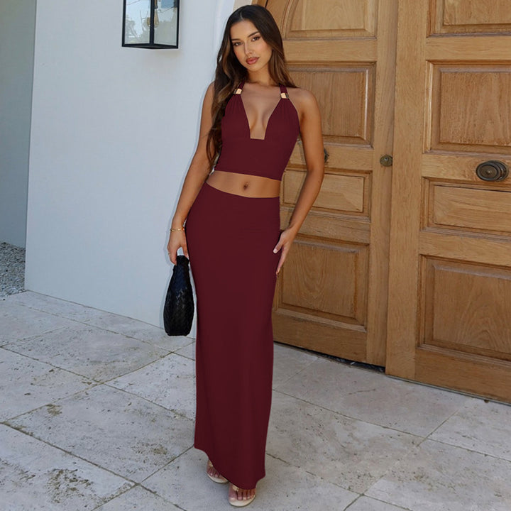 Damen Elegantes Zwei-Teiliges Set aus Crop-Top und Maxirock Echo Archiv