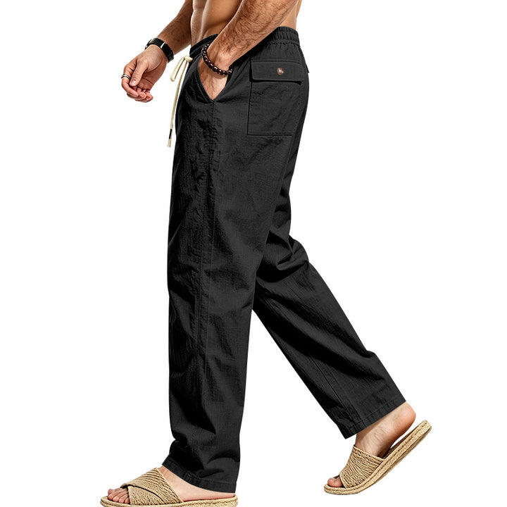 Herren Leichte Relax-Hose mit elastischem Bund, Kordelzug und aufgesetzter Cargotasche Echoarchiv