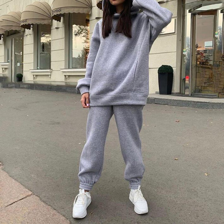 Damen Oversize-Kapuzen-Sweatshirt und Jogginghose Set mit Fleece-Innenseite und elastischen Bündchen – Auréline